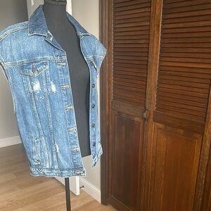 Oversized Forever 21 Distressed Blue Denim Vest